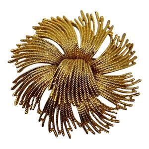 Vintage MONET Cordelia Flower Brooch Fringe Gold Tone Urchin Costume Jewelry